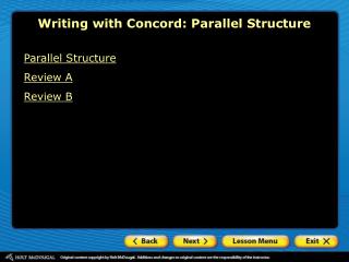 Writing with Concord: Parallel Structure