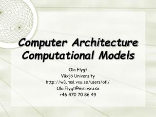 Computer Architecture Computational Models