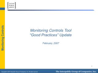 Monitoring Controls Tool “Good Practices” Update February, 2007