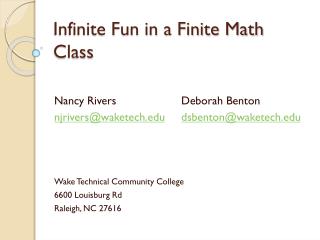 Infinite Fun in a Finite Math Class