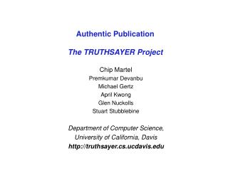 Authentic Publication The TRUTHSAYER Project