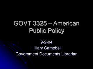 GOVT 3325 – American Public Policy