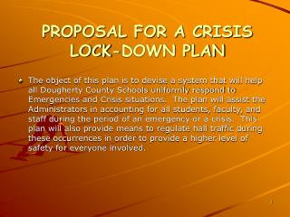 PROPOSAL FOR A CRISIS LOCK-DOWN PLAN