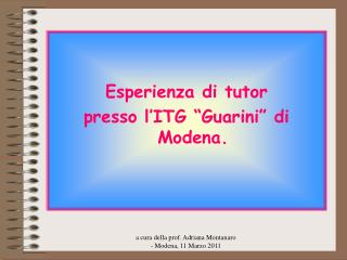 Esperienza di tutor presso l’ITG “Guarini” di Modena.