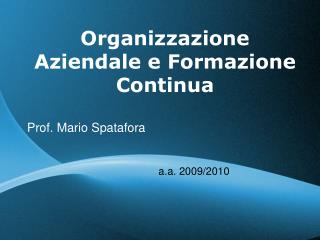 Organizzazione Aziendale e Formazione Continua Prof. Mario Spatafora