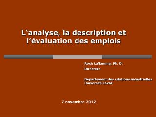 L‘analyse, la description et l’évaluation des emplois