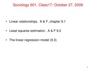 Sociology 601, Class17: October 27, 2009