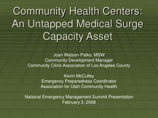 Community Health Centers: An Untapped Medical Surge Capacity Asset