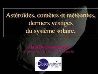 Astéroïdes, comètes et météorites, derniers vestiges du système solaire.