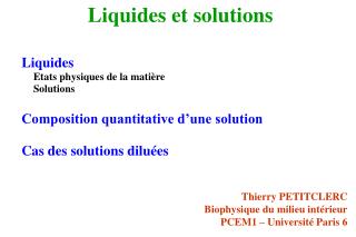 Liquides et solutions
