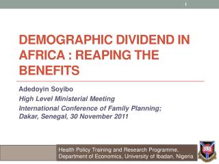 Demographic Dividend in Africa : reaping the benefits