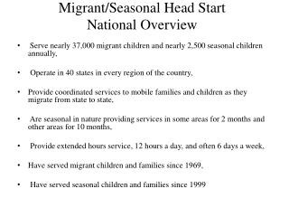 Migrant/Seasonal Head Start National Overview