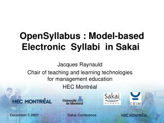 OpenSyllabus : Model-based Electronic  Syllabi  in Sakai 