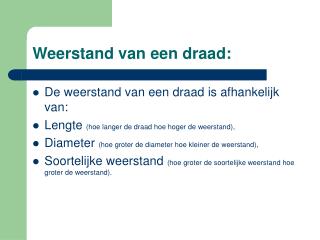 Weerstand van een draad: