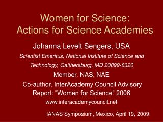 Women for Science: Actions for Science Academies