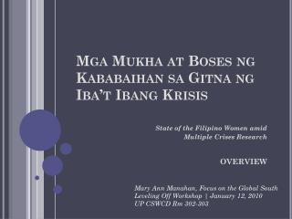 Mga Mukha at Boses ng Kababaihan sa Gitna ng Iba’t Ibang Krisis