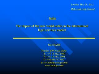 India The impact of the new world order on the international legal services market