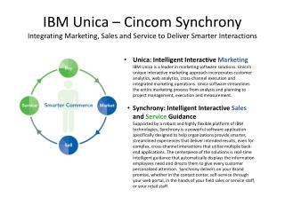 Unica : Intelligent Interactive Marketing