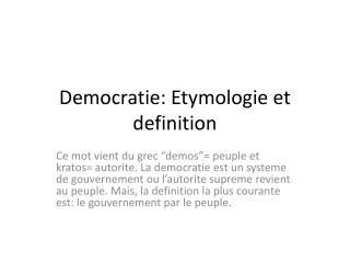 Democratie : Etymologie et definition