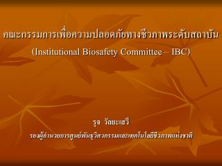 คณะกรรมการเพื่อความปลอดภัยทางชีวภาพระดับสถาบัน (Institutional Biosafety Committee – IBC)