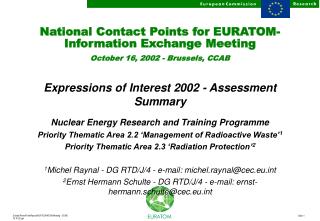 National Contact Points for EURATOM-Information Exchange Meeting October 16, 2002 - Brussels, CCAB