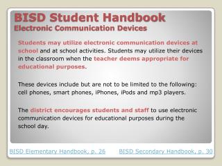 BISD Student Handbook Electronic Communication Devices