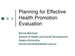 Planning for Effective Health Promotion Evaluation