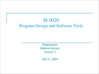 IS 0020 Program Design and Software Tools