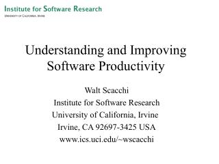 Understanding and Improving Software Productivity