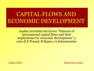 CAPITAL FLOWS AND ECONOMIC DEVELOPMENT