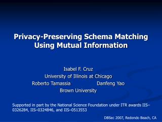 Privacy-Preserving Schema Matching Using Mutual Information