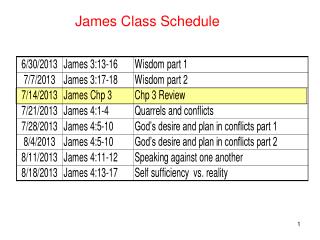 James Class Schedule