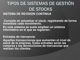 TIPOS DE SISTEMAS DE GESTIÓN DE STOCKS