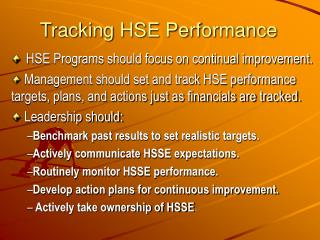 Tracking HSE Performance