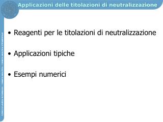 Applicazioni delle titolazioni di neutralizzazione