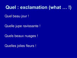 Quel : exclamation (what … !)
