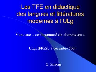 Les TFE en didactique des langues et littératures modernes à l’ULg