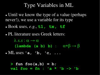Type Variables in ML