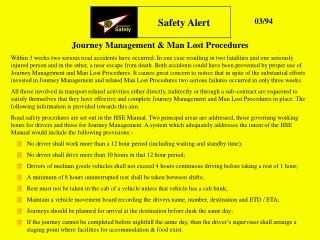 Journey Management &amp; Man Lost Procedures