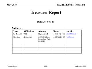 Treasurer Report