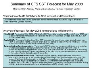 Analysis of forecast for May 2008 from previous initial months