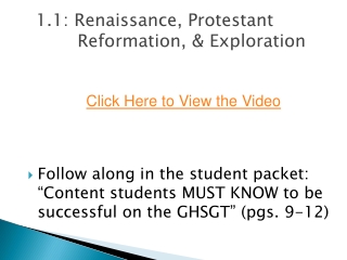1.1: Renaissance, Protestant Reformation, & Exploration