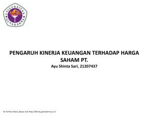 PENGARUH KINERJA KEUANGAN TERHADAP HARGA SAHAM PT. Ayu Shinta Sari, 21207437