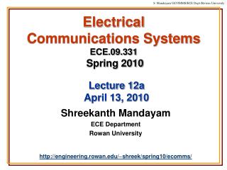 Electrical Communications Systems ECE.09.331 Spring 2010