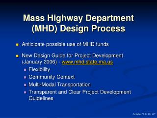 Mass Highway Department (MHD) Design Process