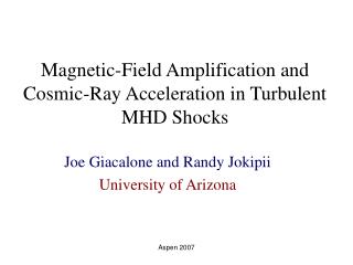 Magnetic-Field Amplification and Cosmic-Ray Acceleration in Turbulent MHD Shocks