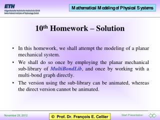 10 th Homework – Solution