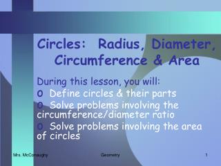 Circles: Radius, Diameter, Circumference &amp; Area