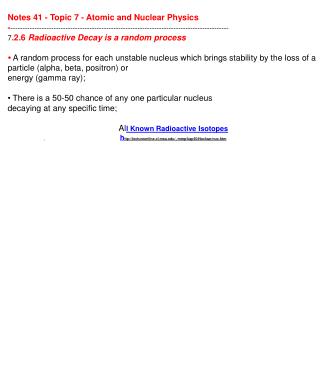 Notes 41 - Topic 7 - Atomic and Nuclear Physics