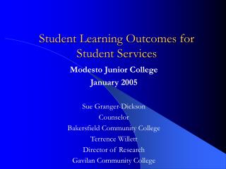 Student Learning Outcomes for Student Services